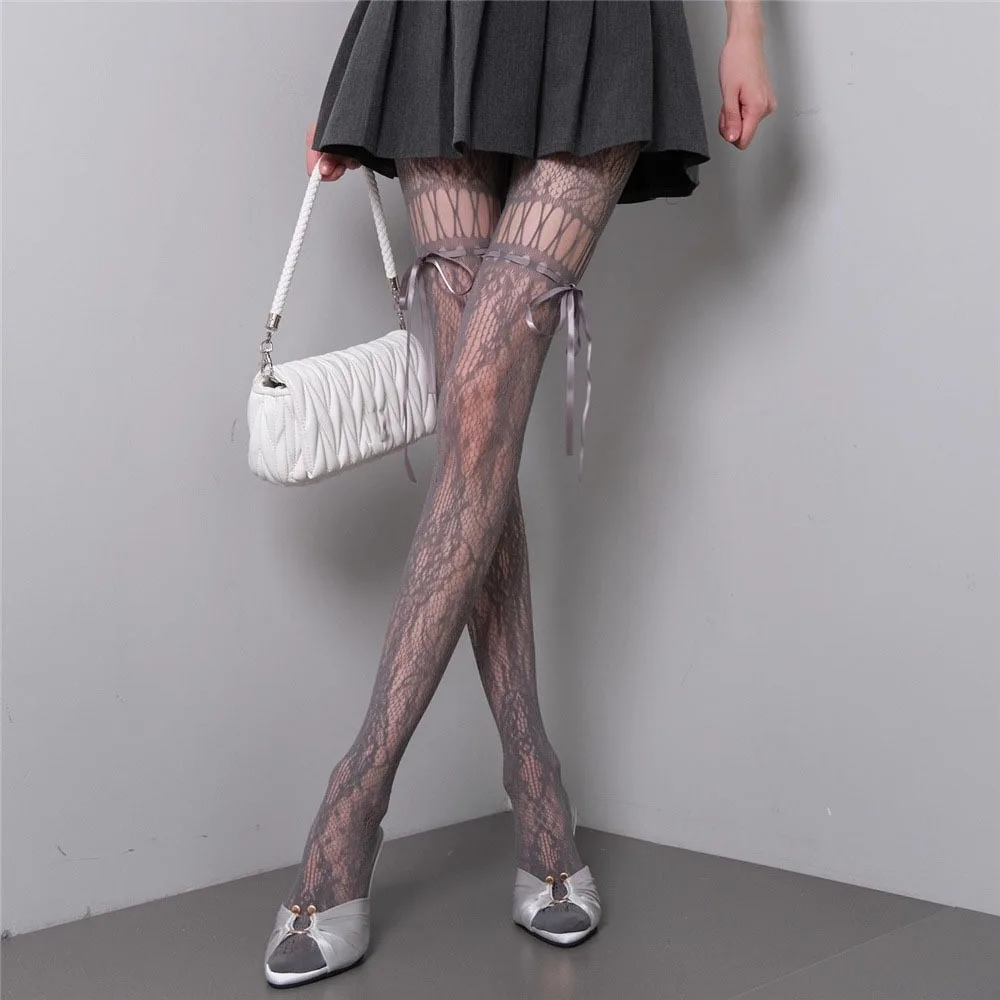 

Сетчатые колготки на шнуровке с высокой талией, гладкие шелковые чулки высокой плотности, ажурные прозрачные колготки в стиле горячих девушек