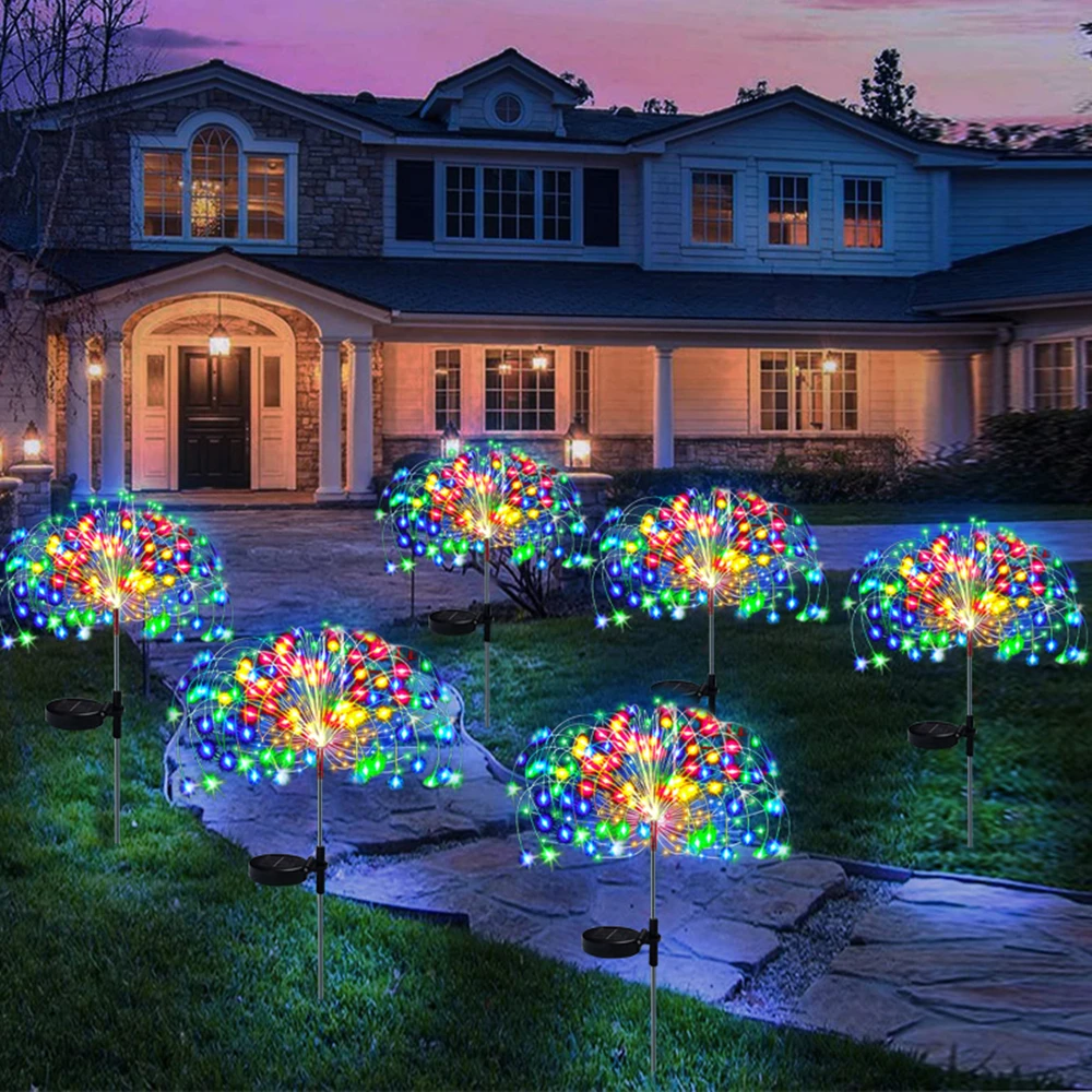 LED Solar Firework Fairy Lights Outdoor Waterproof Lawn Pathway Garden Lights para Pátio Yard Party Decoração do casamento do Natal