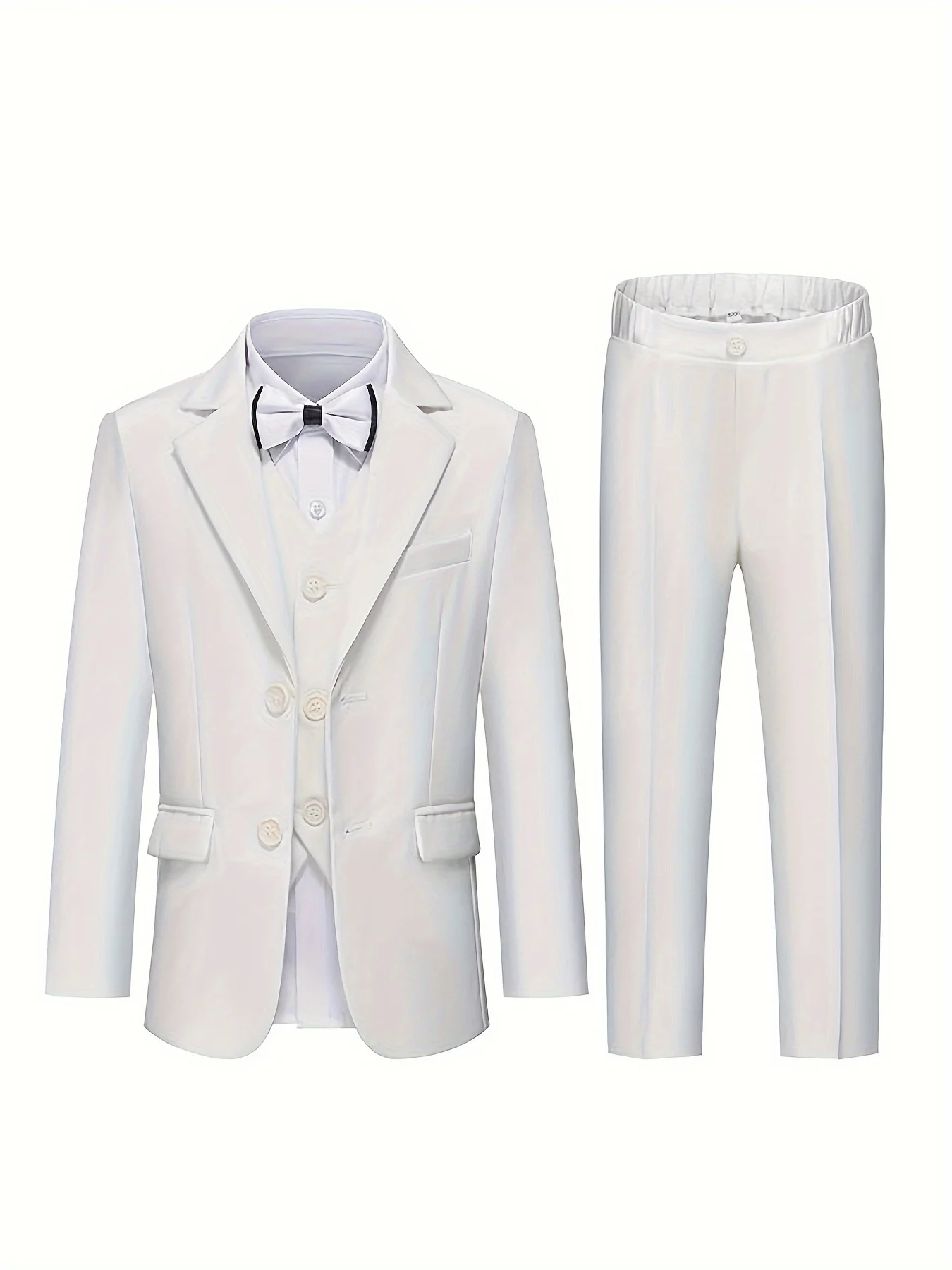 

Британский детский белый костюм для крещения из 4 предметов, куртка, жилет, брюки, костюм с галстуком-бабочкой, свадебное платье для мальчиков, детский костюм для выступлений