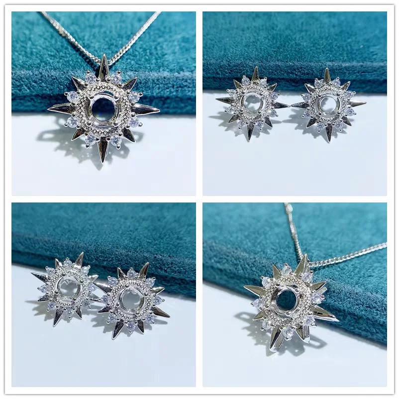 

MeiBaPJ 5mm Round Stone Jewelry Set Holder Star Pendant Earrings 2-pieces Suit Fine Wedding Jewelry for Women