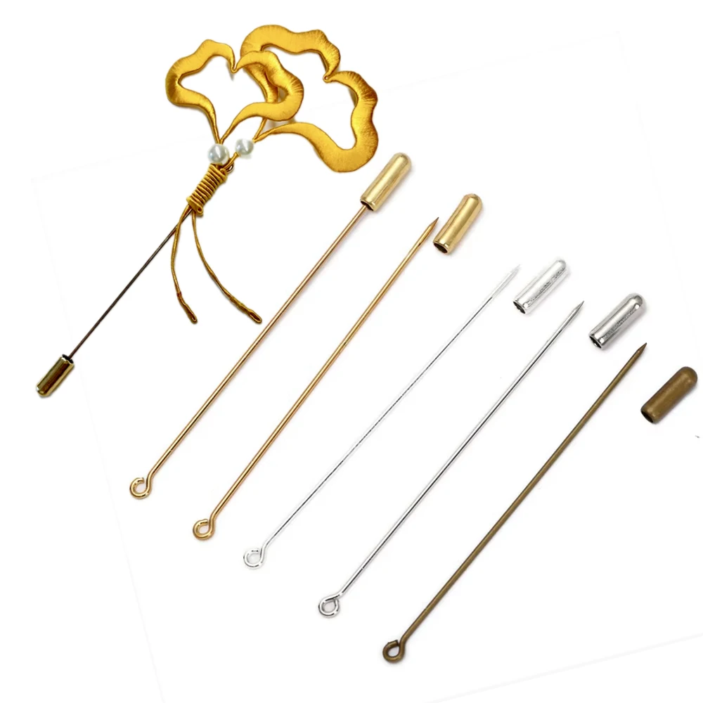 20pcs/lot Length Unisex Trendy Vintage Brass 50/70mm Long Brooch Pin Settings For DIY Jewelry Findings