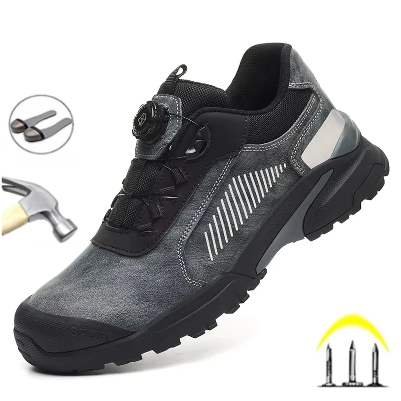 

Fashion Waterproof Men Work Safety Shoes Sneakers Rotating Button Oil Proof Non-slip Construction Welding Male Boots Footwear