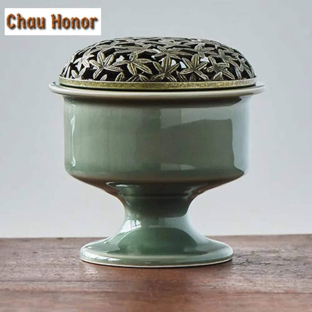 Yue Kiln Celadon High Foot Incense Holder Vintage Stand for Incense Mosquito Coil Holder Smell Distributor Chinese Tea Set Gift