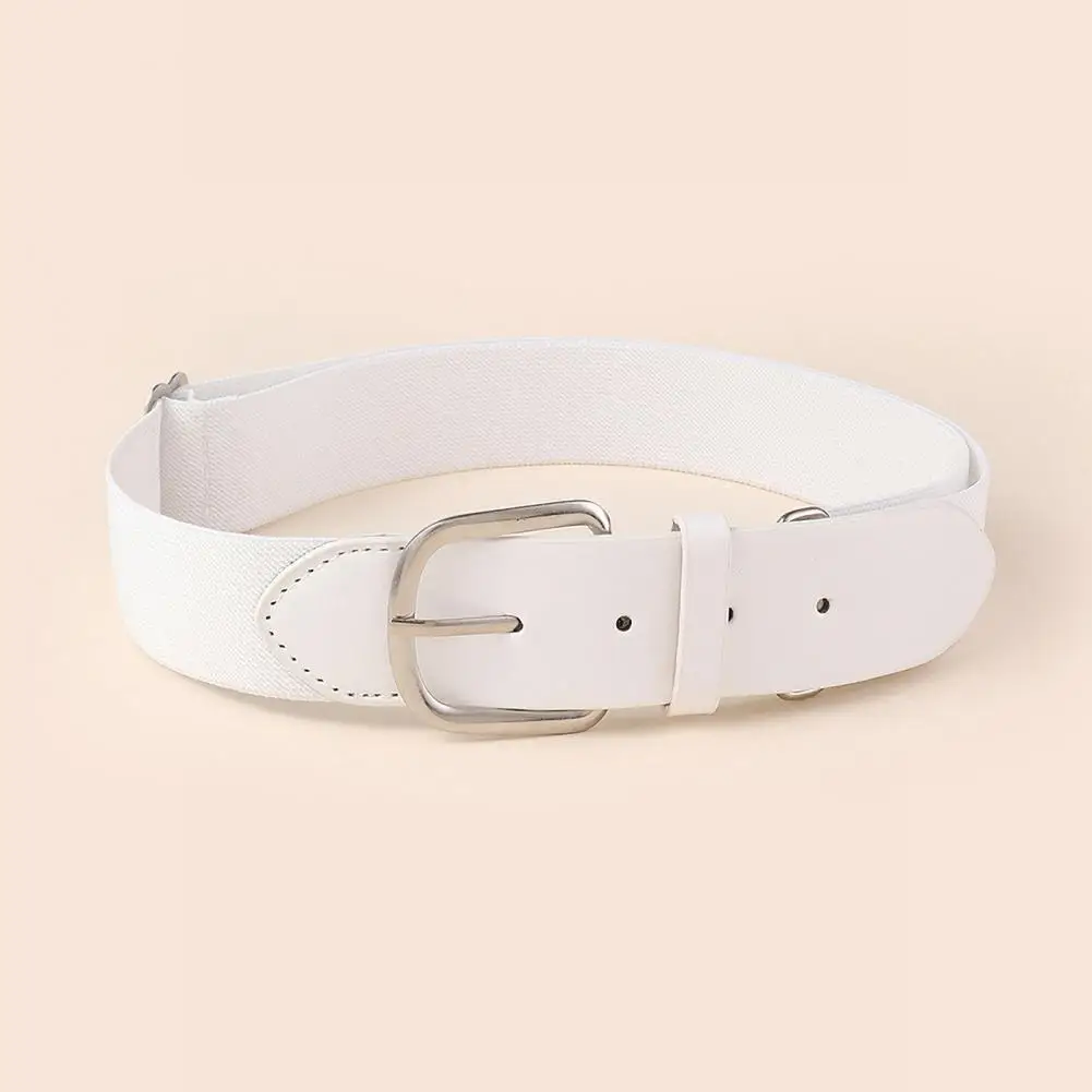 Solid Color Imitation Leather Belt Teenager Elastic Baseball Softball Belt Adjustable Length Alloy Buckle Belt Baseball Belts 90
