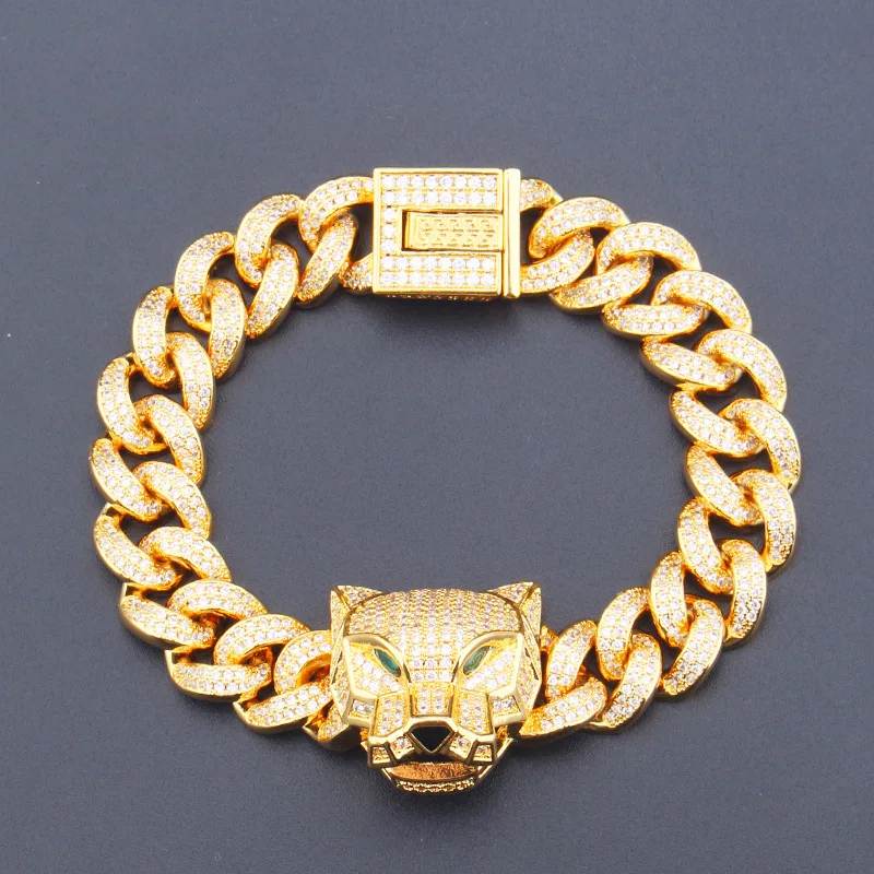 Retro fashion leopard bracelet, hip-hop trend, Cuban chain, domineering couple accessories