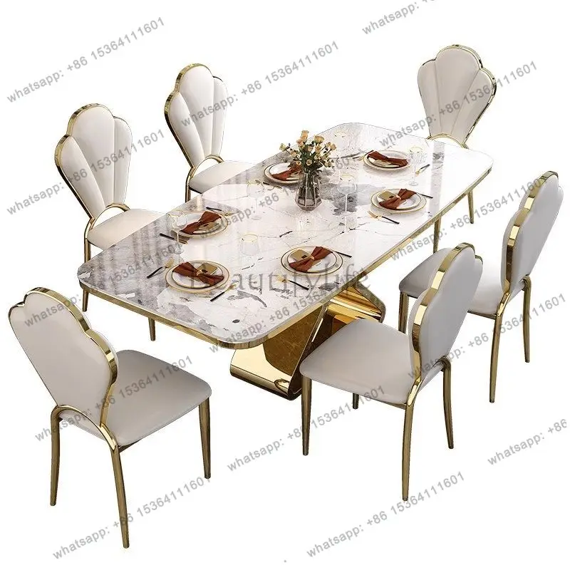Rock slab dining table light luxury modern simple high-end rectangular restaurant marble
