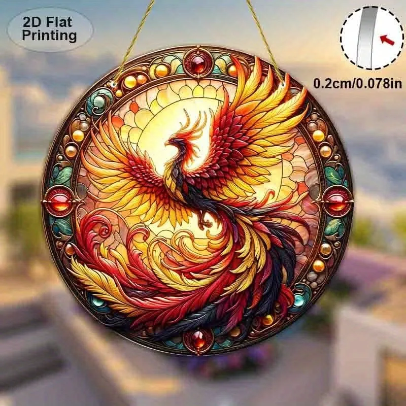 "أسطوري 2D Phoenix Sun Surcular Suncatcher - لوحة فنية جدارية أكريليك متينة لديكور المنزل على مدار العام |   هدية متحركة فريدة من نوعها
