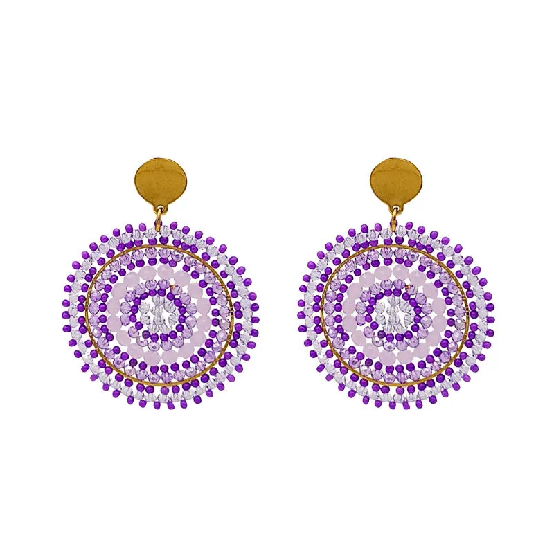 Rice bead earrings Roundness Originality Crystal Fashion Simple Bohemia Hand knitting Alloy Beaded earrings image 5
