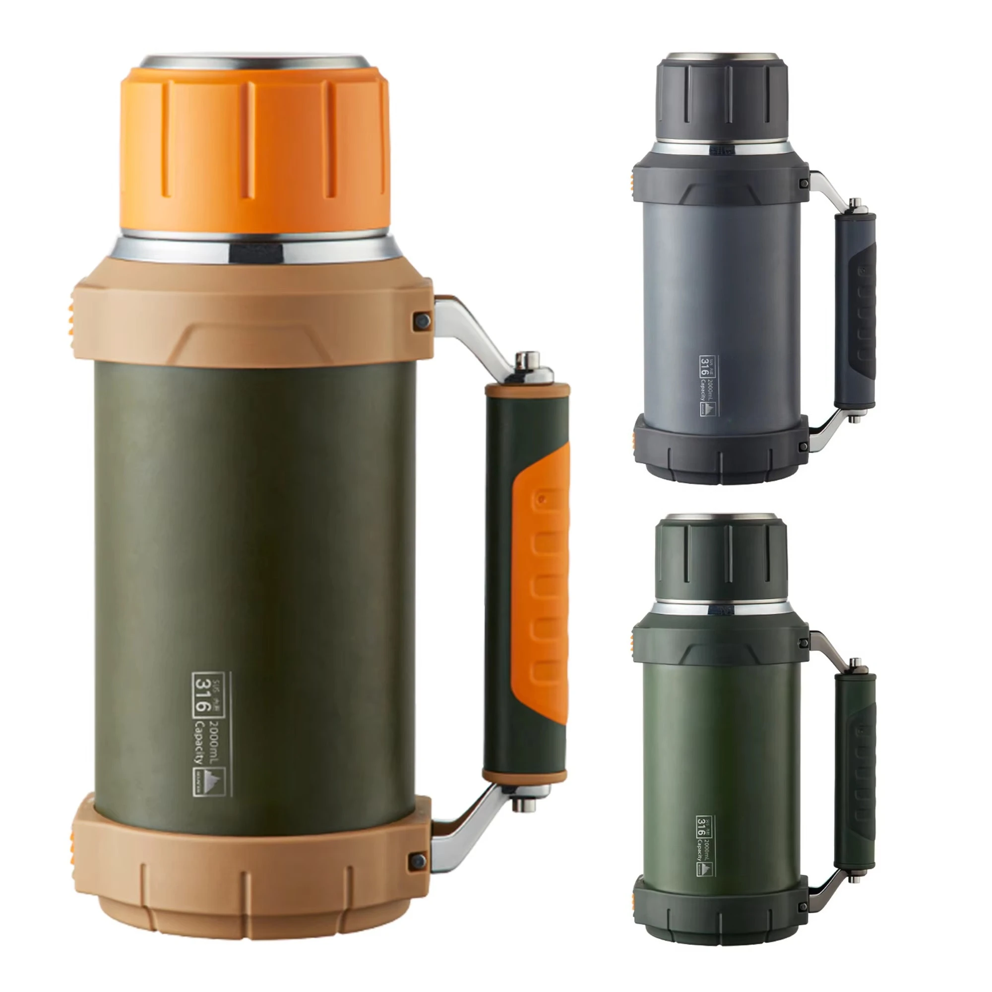316 Stainless Steel 2000ml Large Capacity Double-Layer Vacuum Flask for Travel and Gym Outdoor Mountaineering Sport Bottle