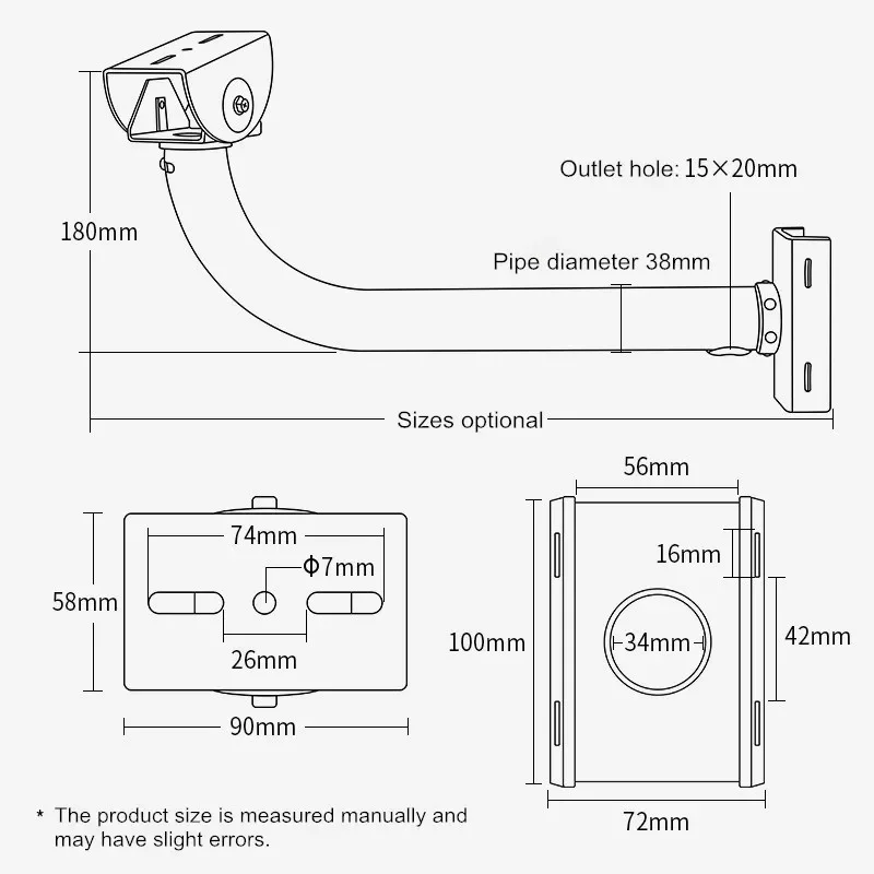 CCTV Security Camera Pole Mounting Bracket Aluminum Alloy Universal Bullet Camera Hoop Bracket Pole Column Holding Long Bracket