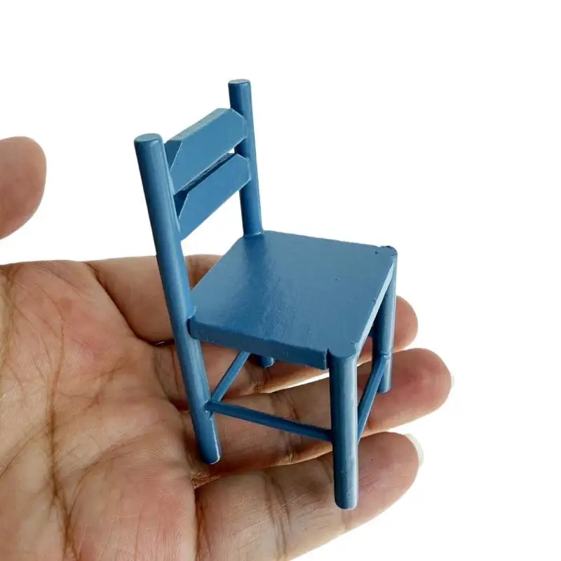 1 قطعة دمية محاكاة كرسي أزرق صغير مع مسند الظهر كرسي مصغر نموذج بيت الدمية المشهد الصغير الأثاث ديكور التبعي