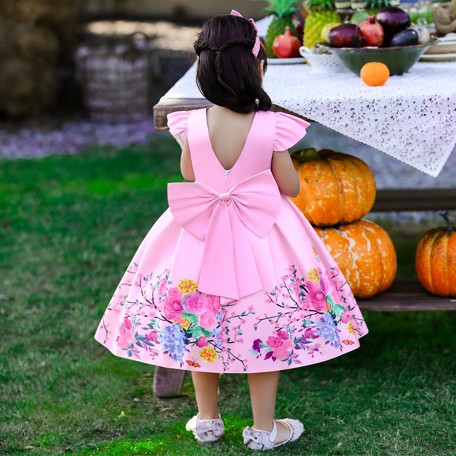 Elegant Girls Flower Big Bow Dresses For Weddings Kids Formal Birthday Party Princess Clothes Evening Children Tulle Vestidos