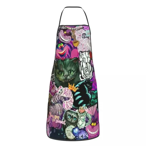 맞춤형 유니섹스 체셔 고양이 콜라주 턱받이 앞치마, 성인 여성, 요리사 테이블, 주방 요리용 요리, 이상한 나라의 앨리스 베이킹 