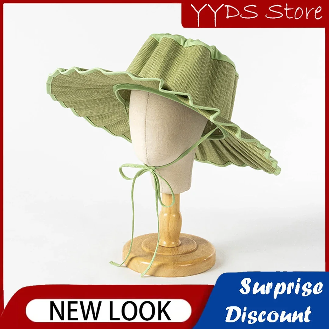 Parents-Child Vintage Waterproof Papyrus Cotton Foldable Pleated Women Sun Hats 2022 Spring Summer Beach Shade Girl Gorras