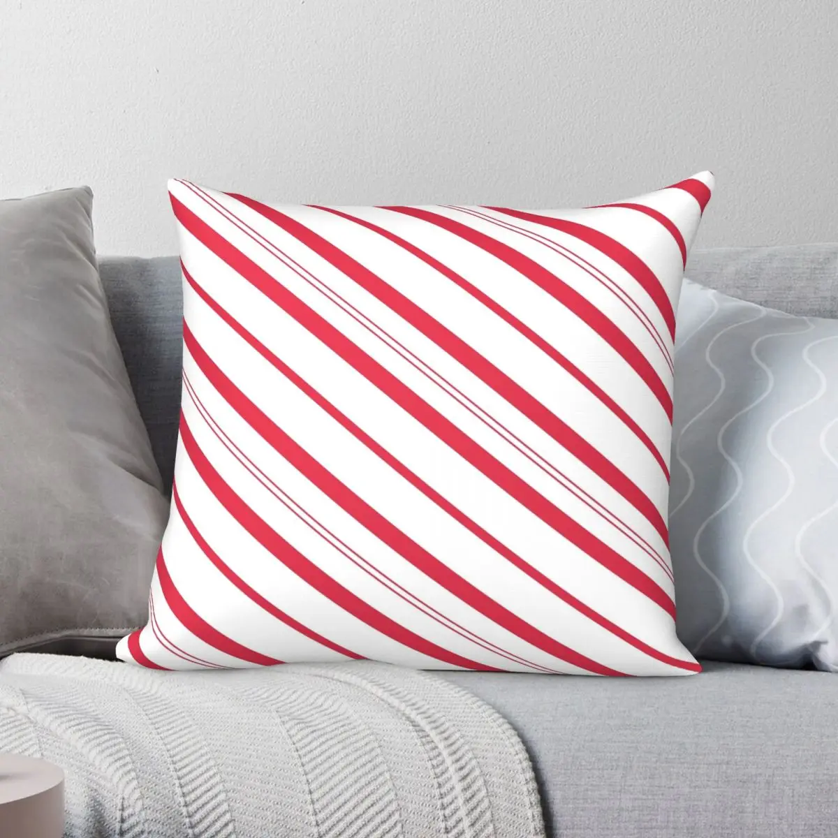 White And Red Candy Cane Stripes Pillowcase Polyester Linen Velvet Printed Zip Decor Home Cushion Cover