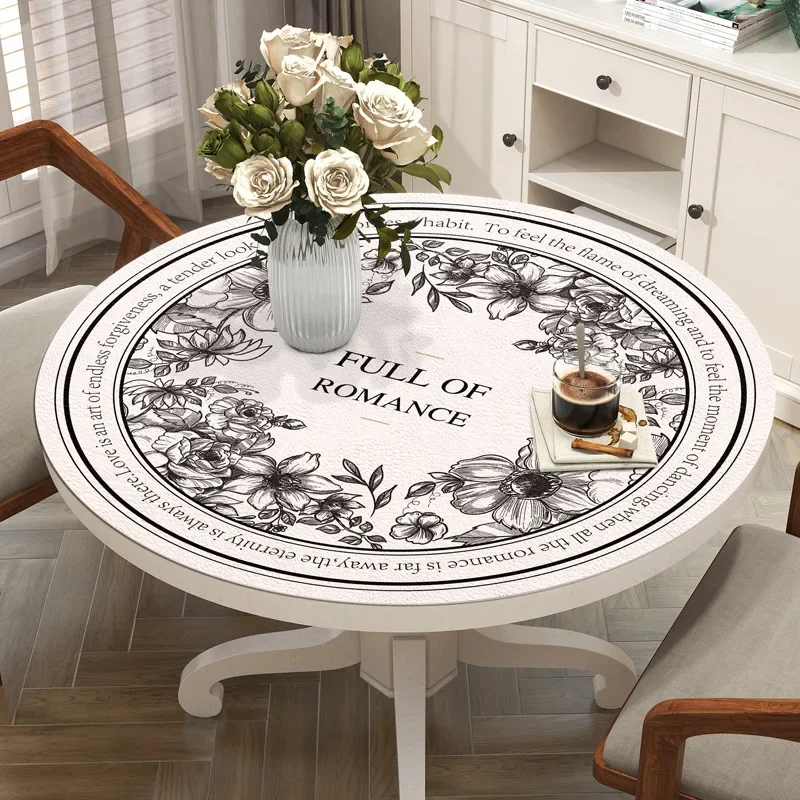 Round PVC Tablecloth Leather Waterproof Oil-proof Dining Table Mat French Minimalist Style Home Decoration Tablecloths