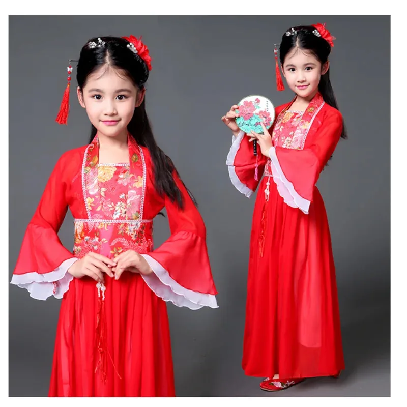 Chinese Traditional Hanfu Dress Child Clothes Folk Dance Girl Old Chinese Opera Tang Dynasty Han Ming Costume Tangsuit For Kids