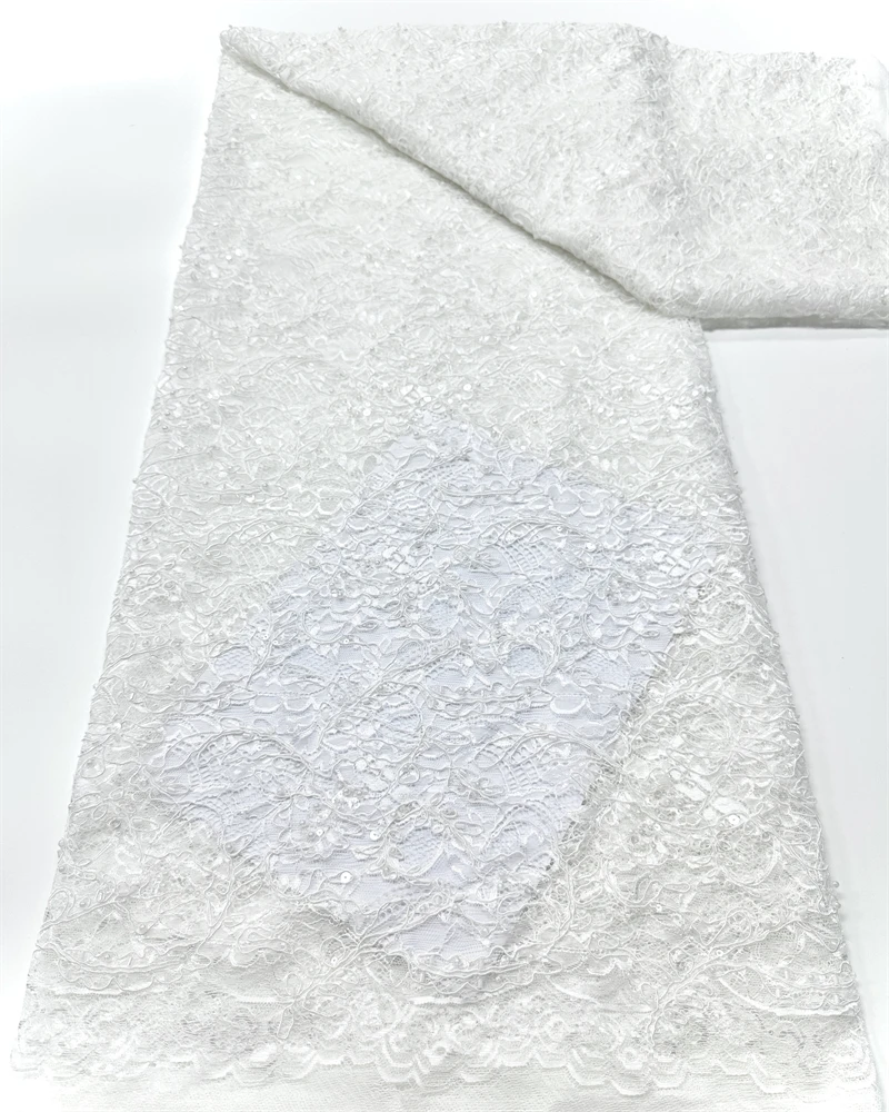 프랑스어 Tulle 메쉬 레이스 패브릭 웨딩 드레스 여성을위한 고품질 스팽글과 나이지리아 레이스 수 놓은 패브릭,