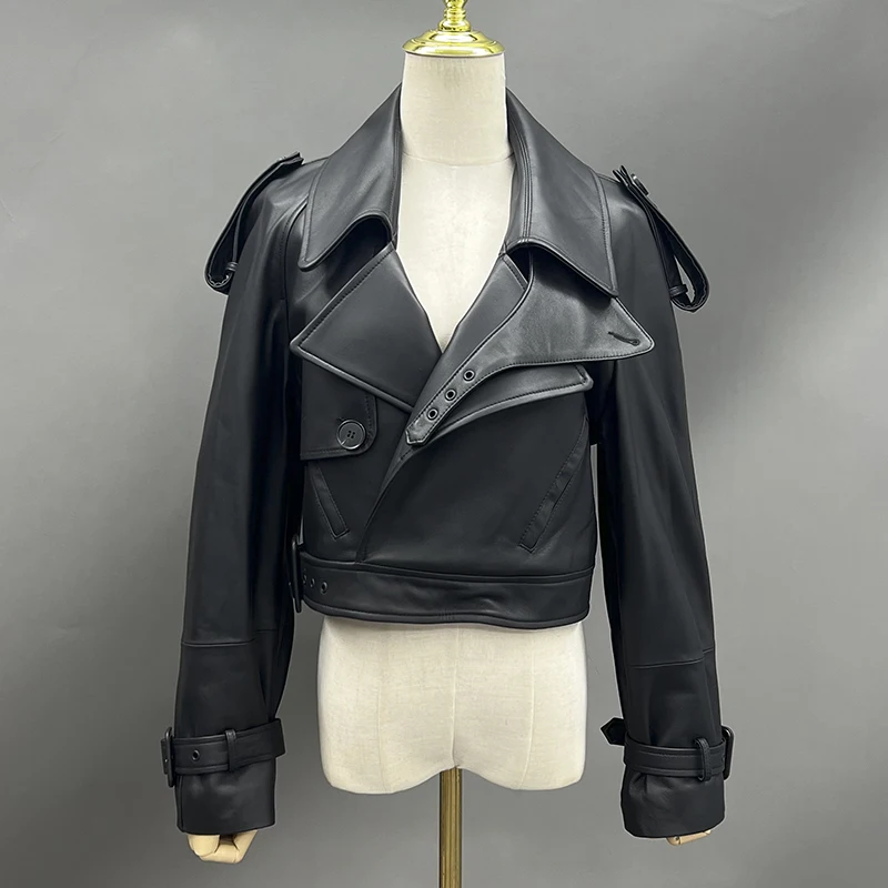 2024 Leather Jackets Women's Genuine Leather Jacket Cropped Coat Short Real Leather Coat Lady Fashion Moto Crop