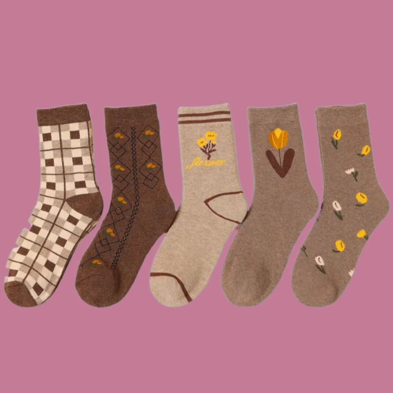 Chaussettes mi-tube en coton éponge pour femmes, chaussettes d'hiver chaudes, chaussettes longues décontractées, plus velours optique, haute qualité, mignon, 5/10 paires