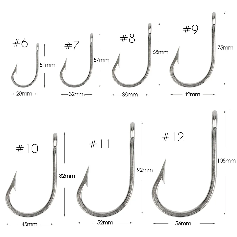 Goture – hameçons de pêche en acier inoxydable, 10 pièces, équipement de pêche d\'eau salée, poisson-chat, taille #6 -#12