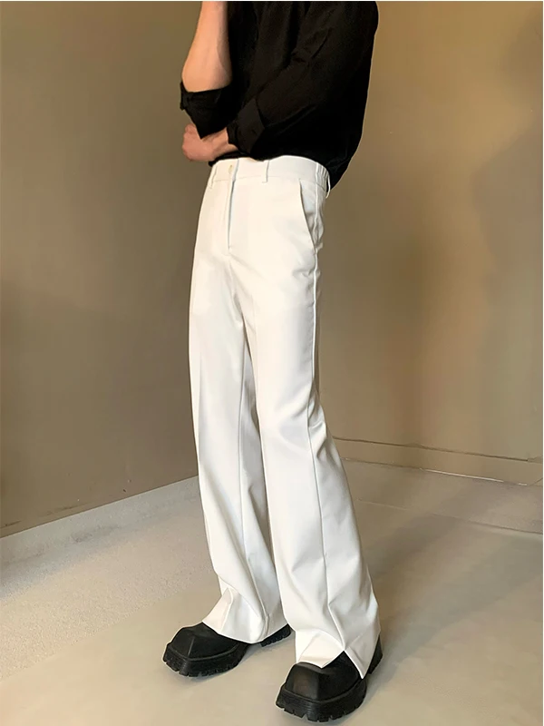 

Cleanfit White Extended Slim Fit Micro Flared Men's Pants Drapey High-End Vibe Straight Leg Long Trousers Casual Youth Sle