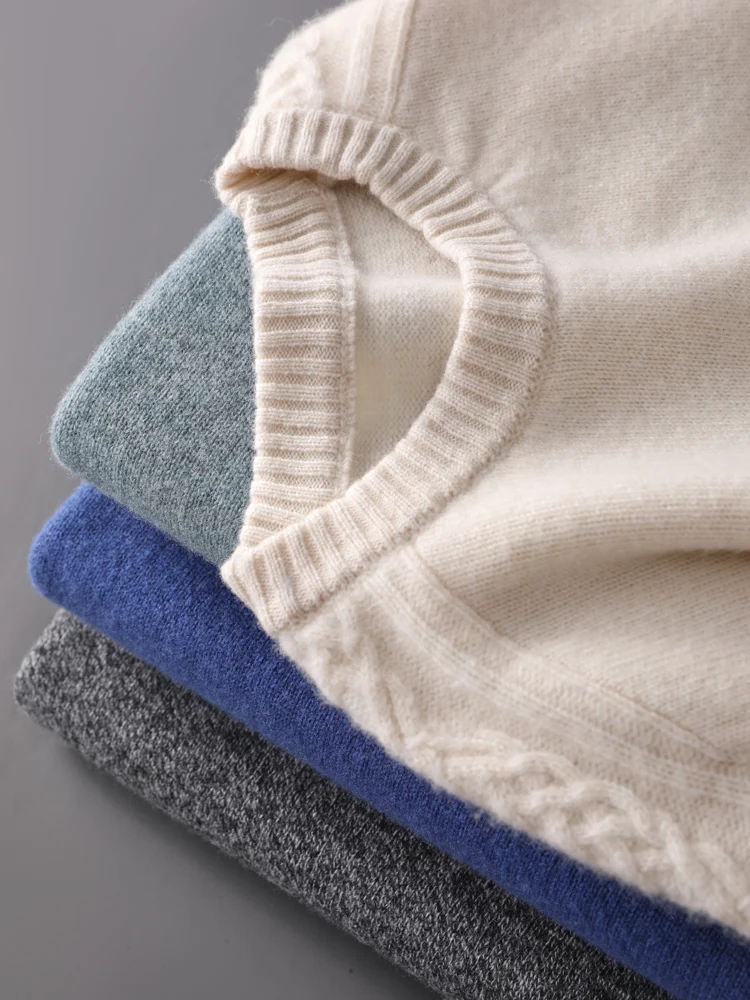 Pulôver masculino com gola redonda 100% lã pura suéter jacquard ombro caxemira outono inverno grosso retrô casual malhas roupas tops