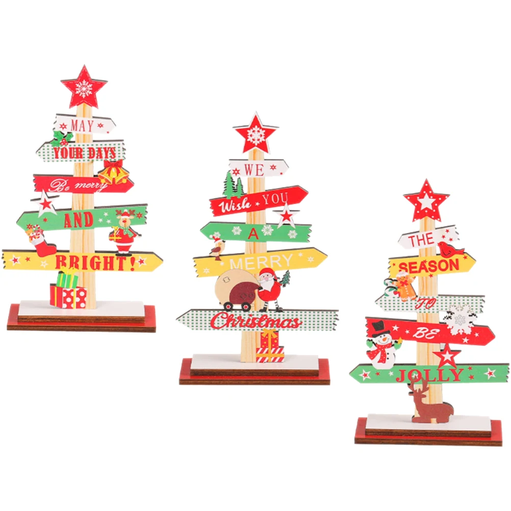 

3pcs Wooden Christmas Tree Decor Tabletop Ornament Xmas Desktop Decoration Party Craft Festival Adornment Home Wooden Xmas