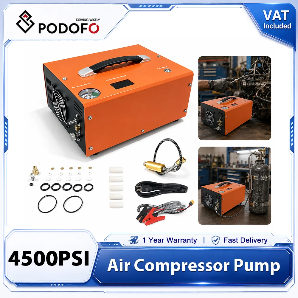 Compresseur d'air PCP portable Podofo 4500 PSI 300 bars 30 MPa, pompe électrique haute pression 12 V 110 V 220 V avec arrêt automatique, sans huile/eau, transformateur intégré pour carabine à air comprimé, paintball, plongée sous-marine, réservoir