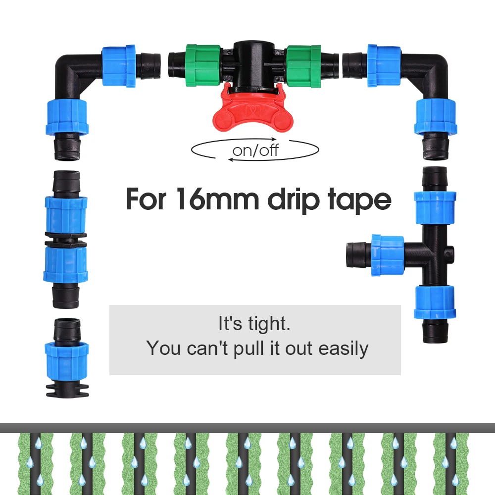 16MM 5/8'' Irrigation Drip Tape Tap Valve Elbow Tee End Plug Thread Lock Connector Garden Watering Pipe Hose Joints Greenhouse