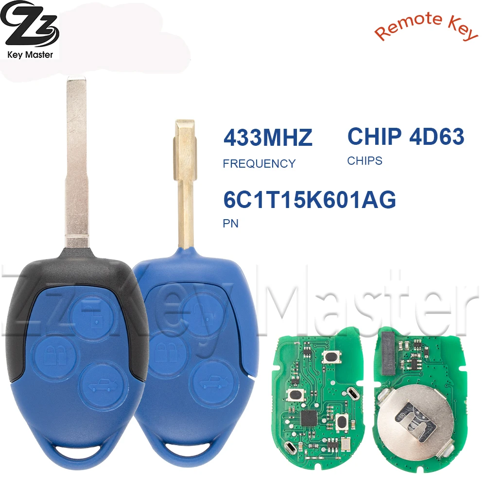 

Zz 6C1T15K601AG 6CIT15K601 433 МГц 4D63 Синий дистанционный ключ от автомобиля для Ford Transit ford Transit-2006 до 2013 года
