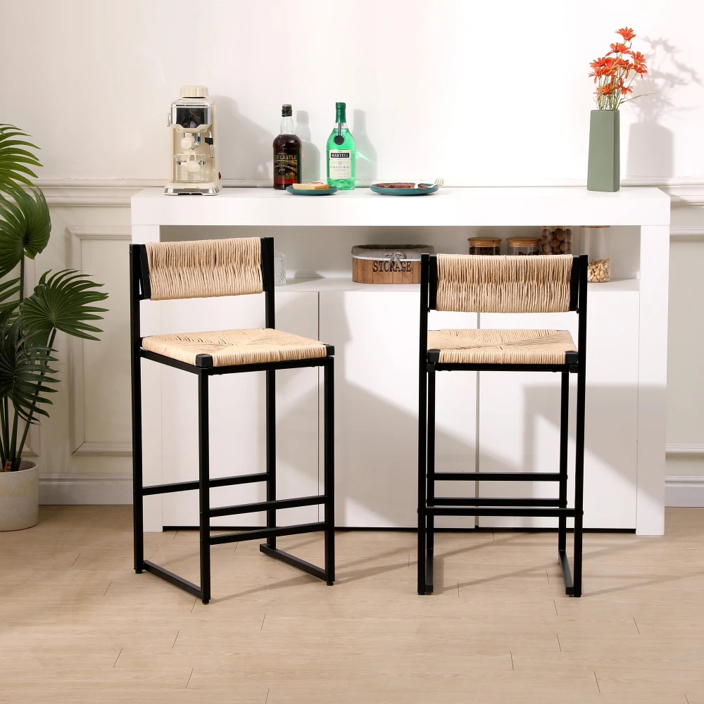 

Bar Stools Set of 2 , Paper Rope Woven Chairs with Back, Counter Height Dining Chairs for Kitchen or Home,Easy To Assemble Seat