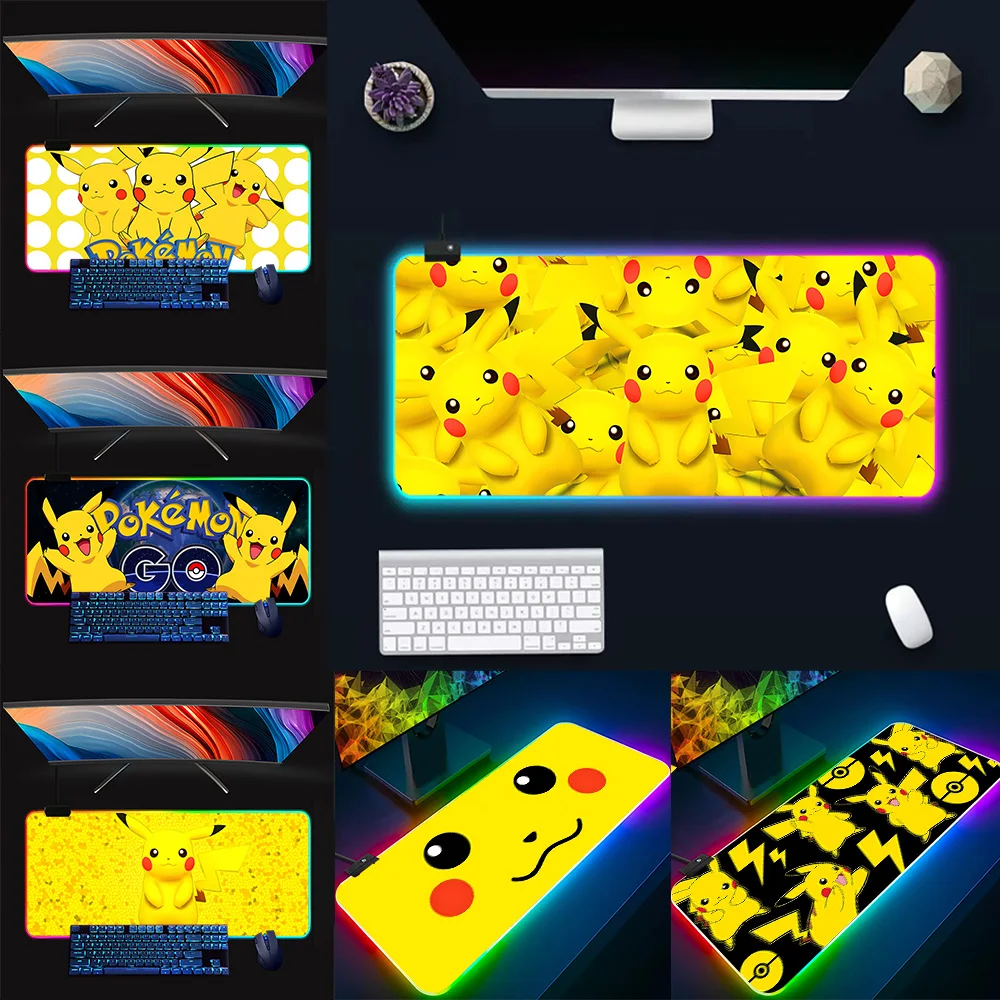 

Pokémons-Pikachus RGB Pc Gamer Keyboard Mouse Pad Mousepad LED Glowing Mouse Mats Rubber Gaming Computer Mausepad