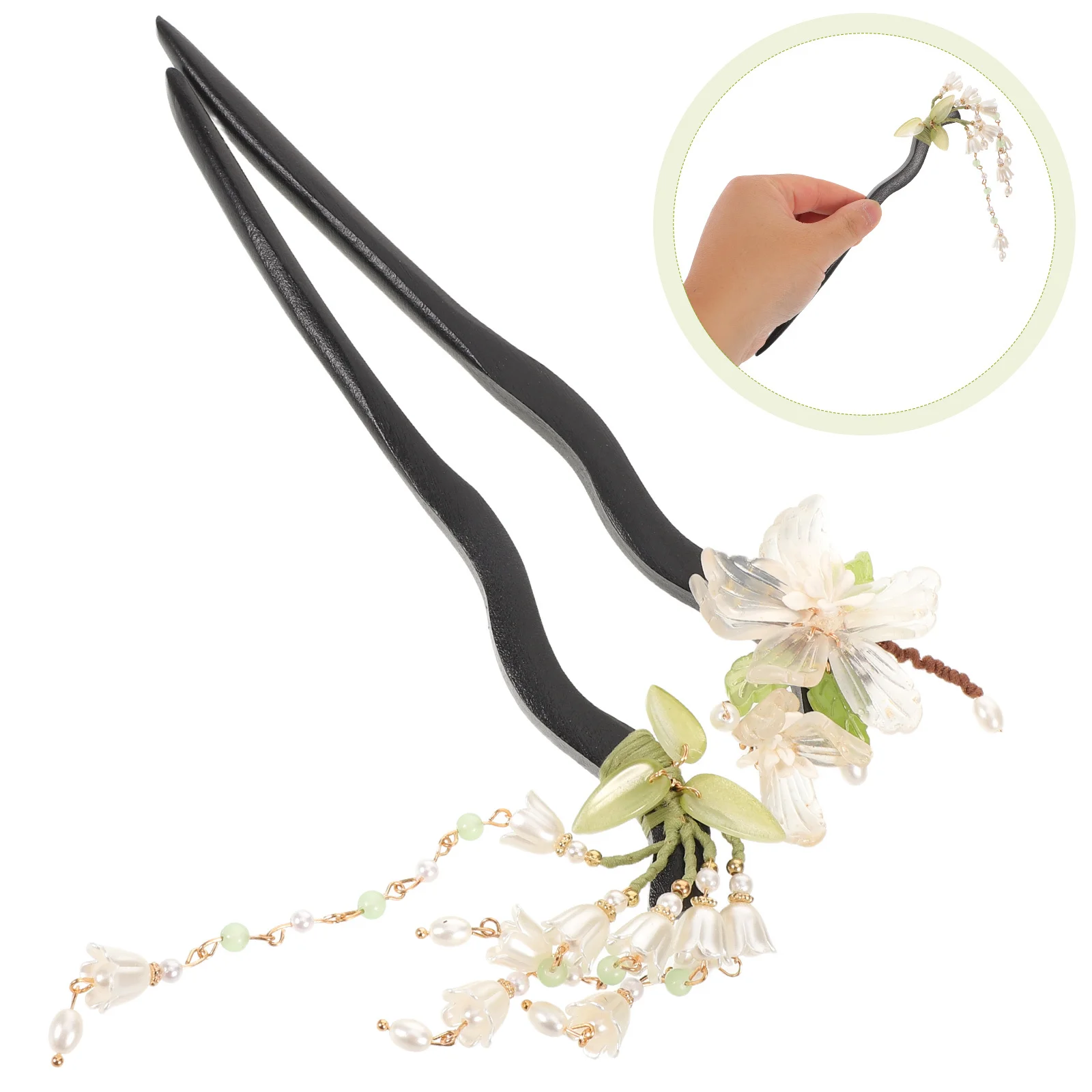 2 Stück chinesische Quasten-Blumen-Haarnadeln, handgefertigte Hanfu-Accessoires aus Holz, elegantes Blumendesign für Hochzeiten, Partys