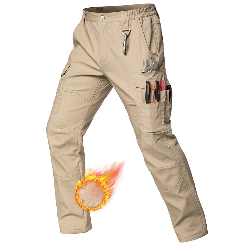 

Men's Ripstop Fleece Tactical Work Pants Warm Water Resistant Flex Utility Cargo Skiing Hiking Pants