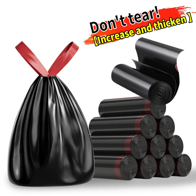 Non-tear drawstring garbage bag thickening automatic closing kitchen household extra thick super thick plastic bags