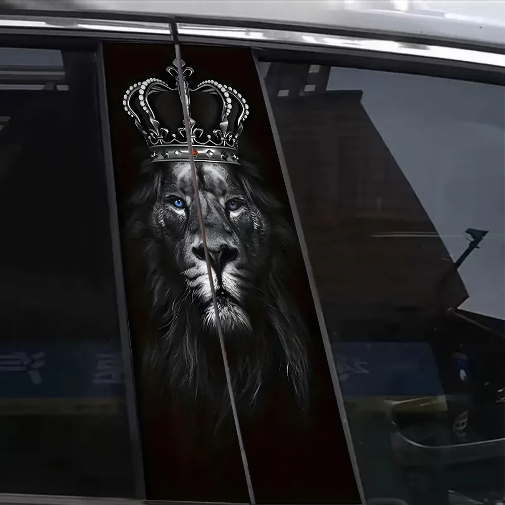 Two-Piece Majestic Lion Vinyl Car Sticker - Creative B-Pillar Protection Sticker, Durable and Eye-Catching, for Glass Surfaces