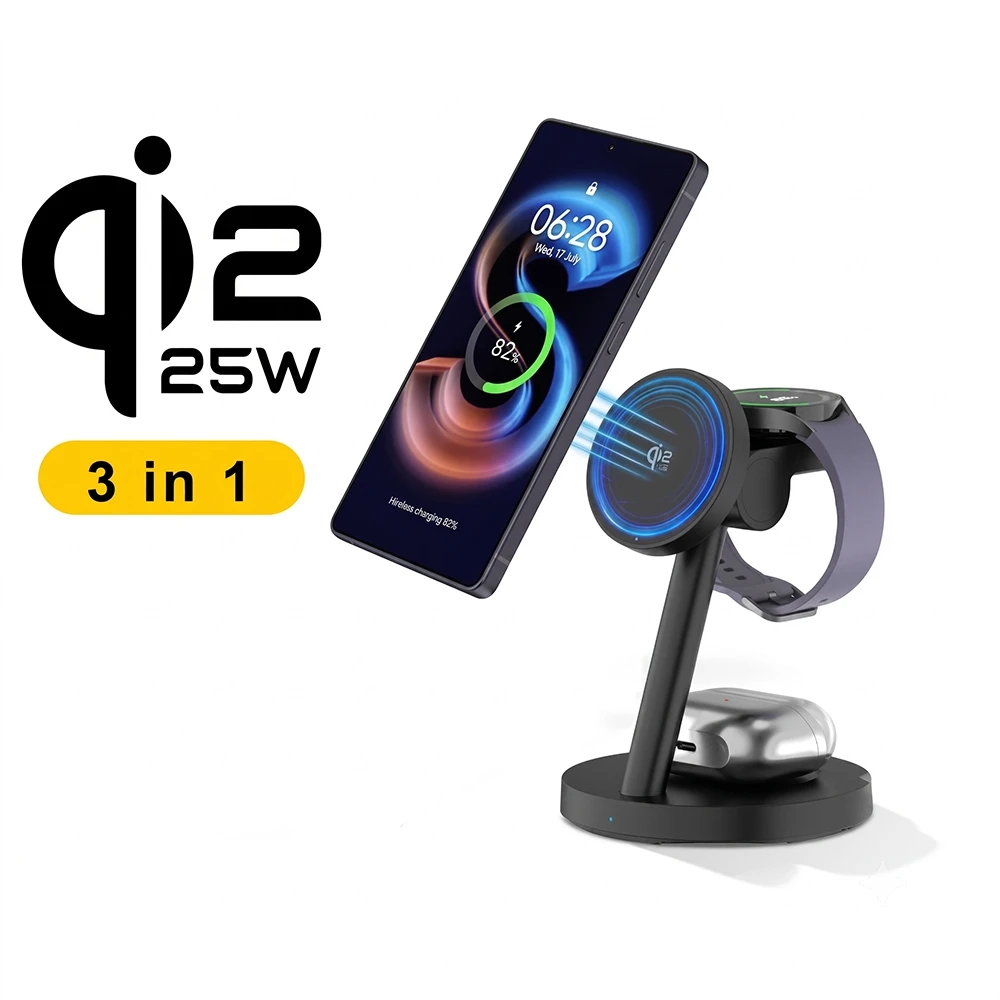 Qi2.2 25W Magnetic Fast Wireless Charging Dock with 45W Power Adapter For Apple iPhone 17 16 Pro Max Plus iWatch 11 10 AirPods view 3