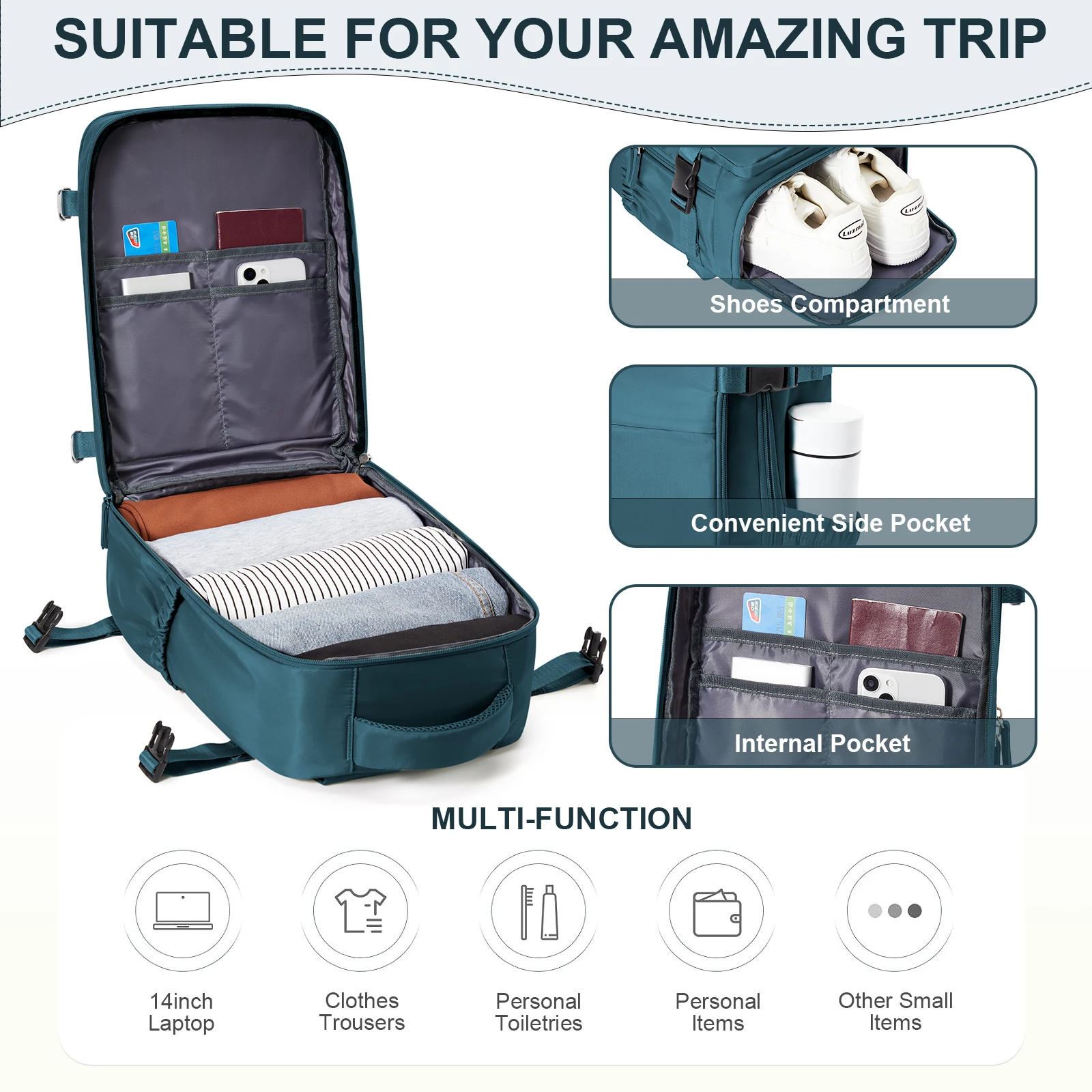 Zaino Bagaglio A Mano Ryanair 40x20x25 E Easyjet 45x36x20 – Impermeabile, Con Porta USB E Tasca Antifurto