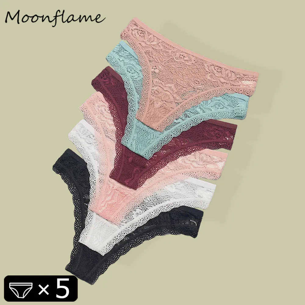 

Moonflame 5Pcs Lace Thong For Women Low Rise Soft Intimates Lingerie Sexy Lace Panties Ladies Comfortable Underpants Girls Panty