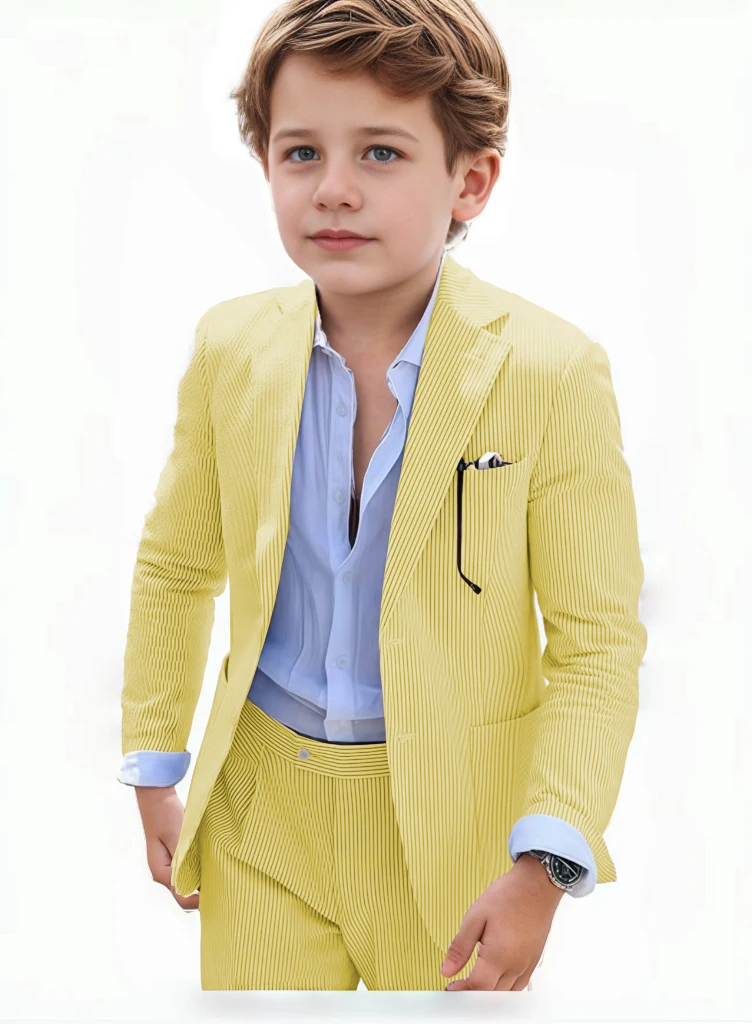 

Seersucker suit for boy notched lapel For 3-16 Years Slim Fit Suit Boutique Blazer Pant Sets 2 Piece High Quality Elegant Kids