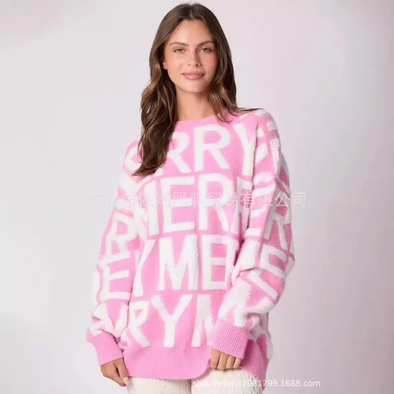 Hochwertiger, langärmliger Strickpullover mit Buchstaben-Stickerei, Schachbrettmuster für die Herbstsaison, Jugendmode, urbaner Stil