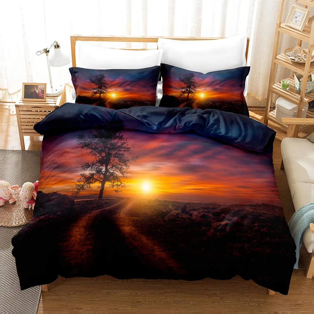 

Goldon Sunset Bedding Set Tropical Beach Holiday Duvet Cover Set Girl Bed Cover Set Sunrise Quilt Cover Pillowcase Single Double