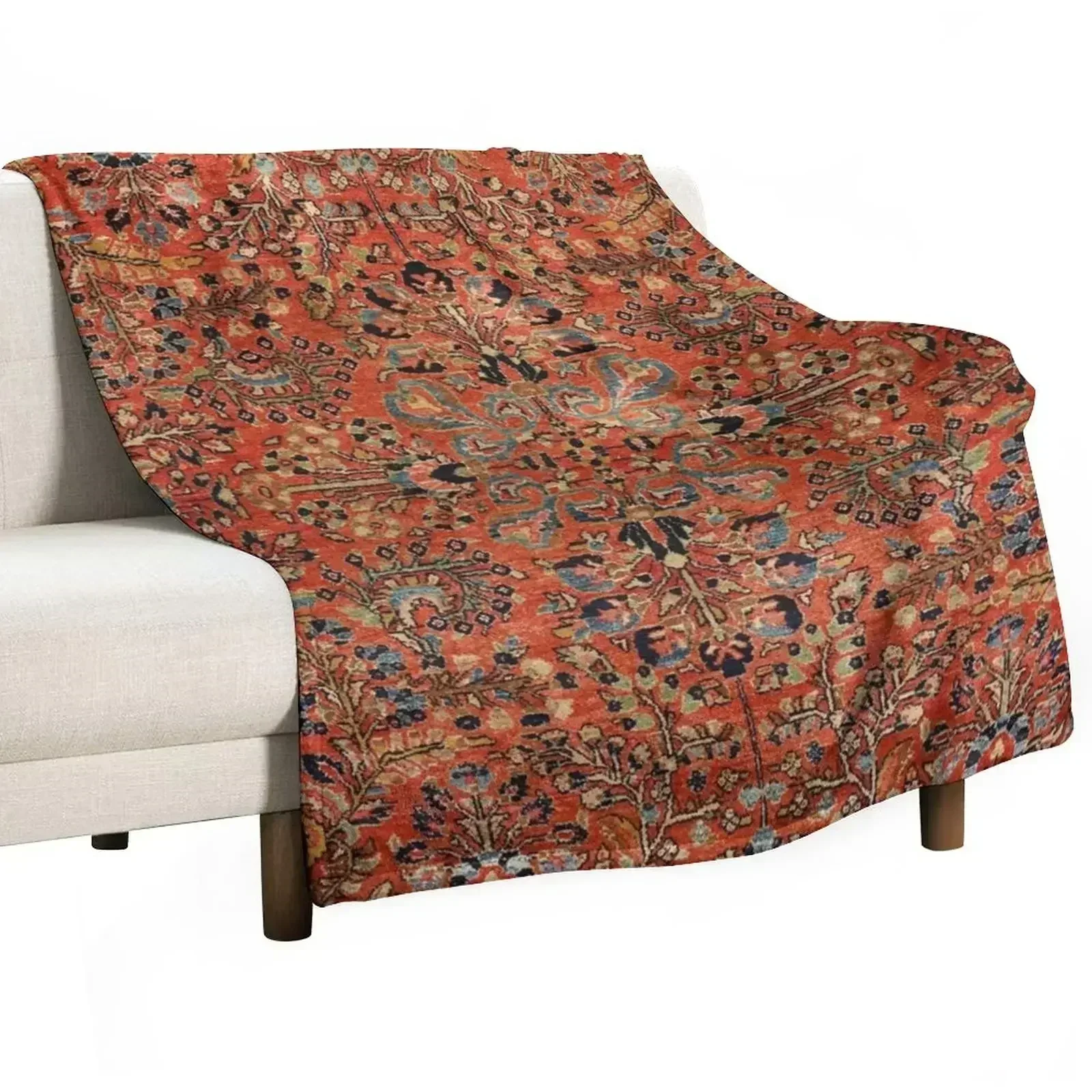 Persia Sarouk 19th Century Authentic Colorful Picture of a Red and Yellow Leaf Rug Throw Blanket Luxury Brand Blankets