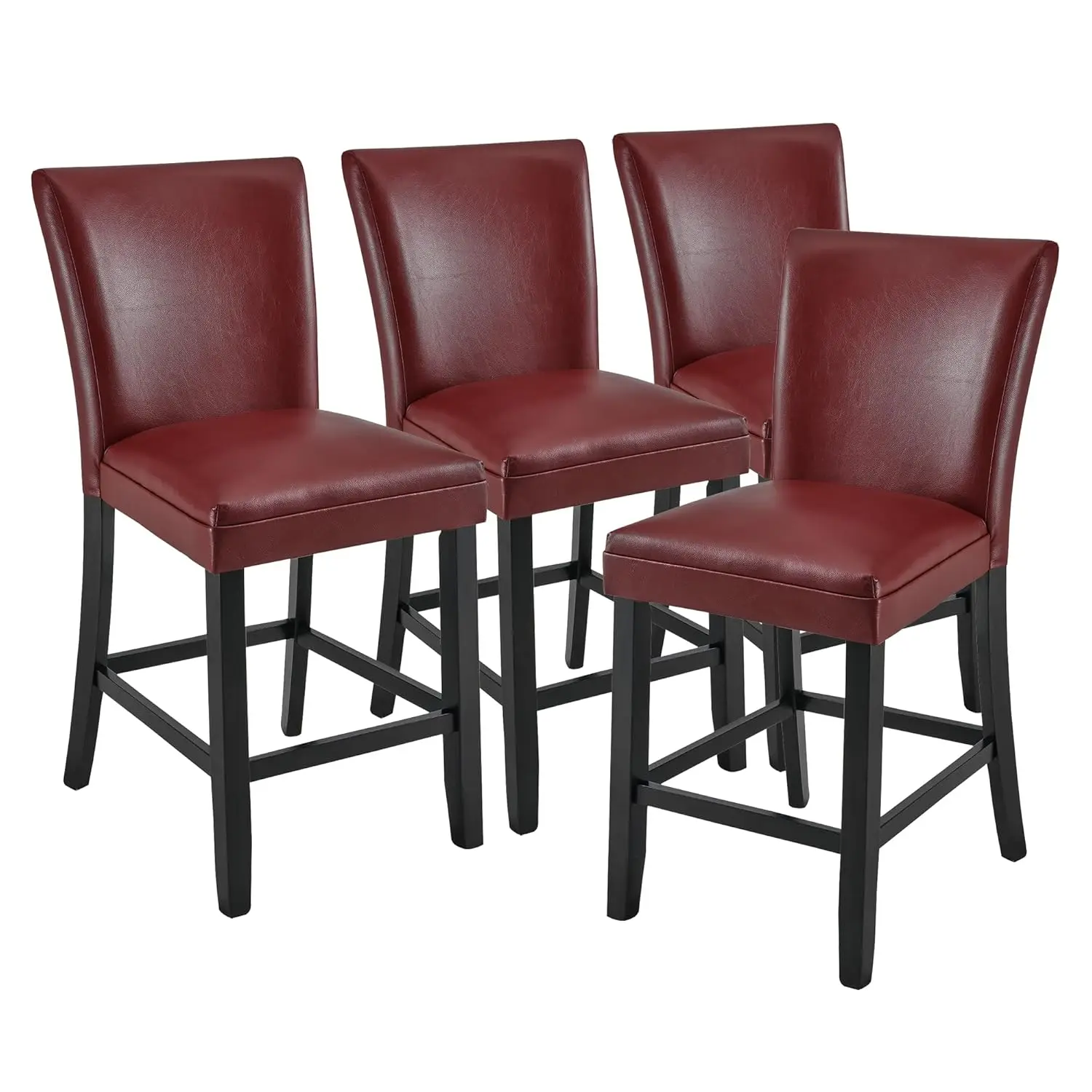 

24in Upholstered Counter Bar Stools 4pcs Faux Leather High Back Armless Wood Footrest Kitchen Dining, Customized