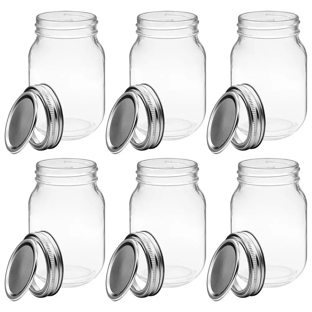 

6Pcs Glass Mason Jars 500ml Transparent Sealed Wide Mouth Canning Jars Reusable Food Storage Containers Honey Syrup Jam