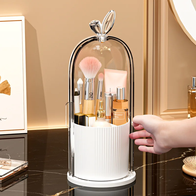 Makeup Brush Storage Cylinder, Rotary Dust-Proof Dresser, Cosmetics Storage Box, Desk Top Opening, Red Eye Shadow Storage Rack