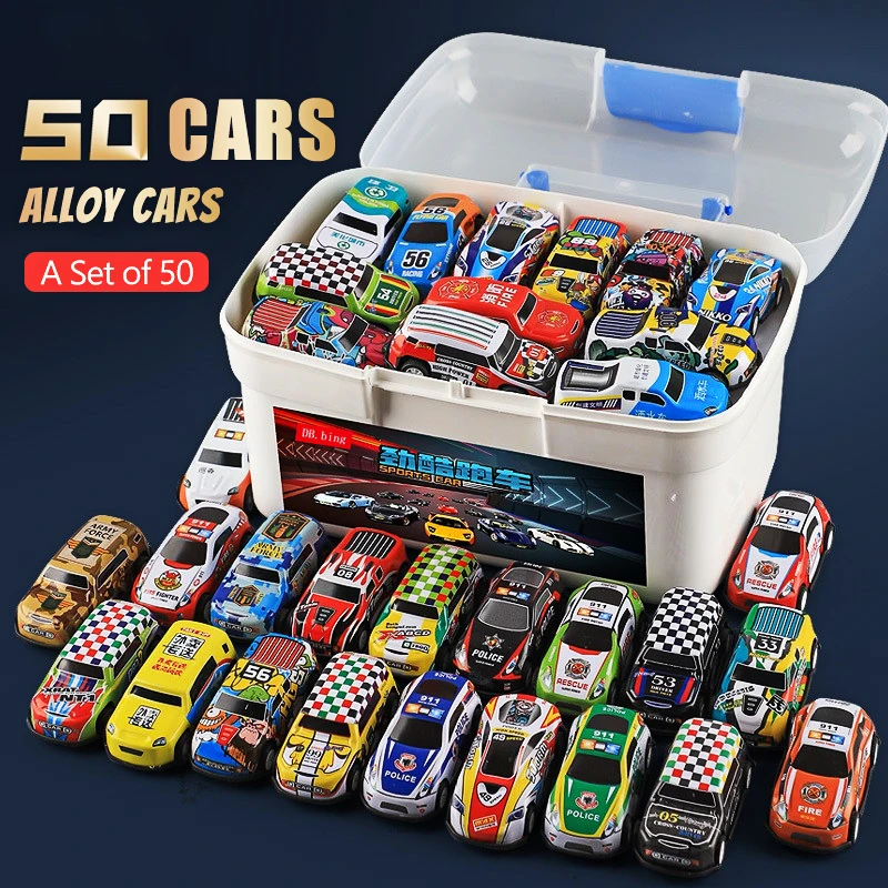 

Original 50 Pcs Mini Car Toy Pull Back Car With Box Map Inertia Cars Diecast Vehicle Model Kit For Children Boys Collection Gift