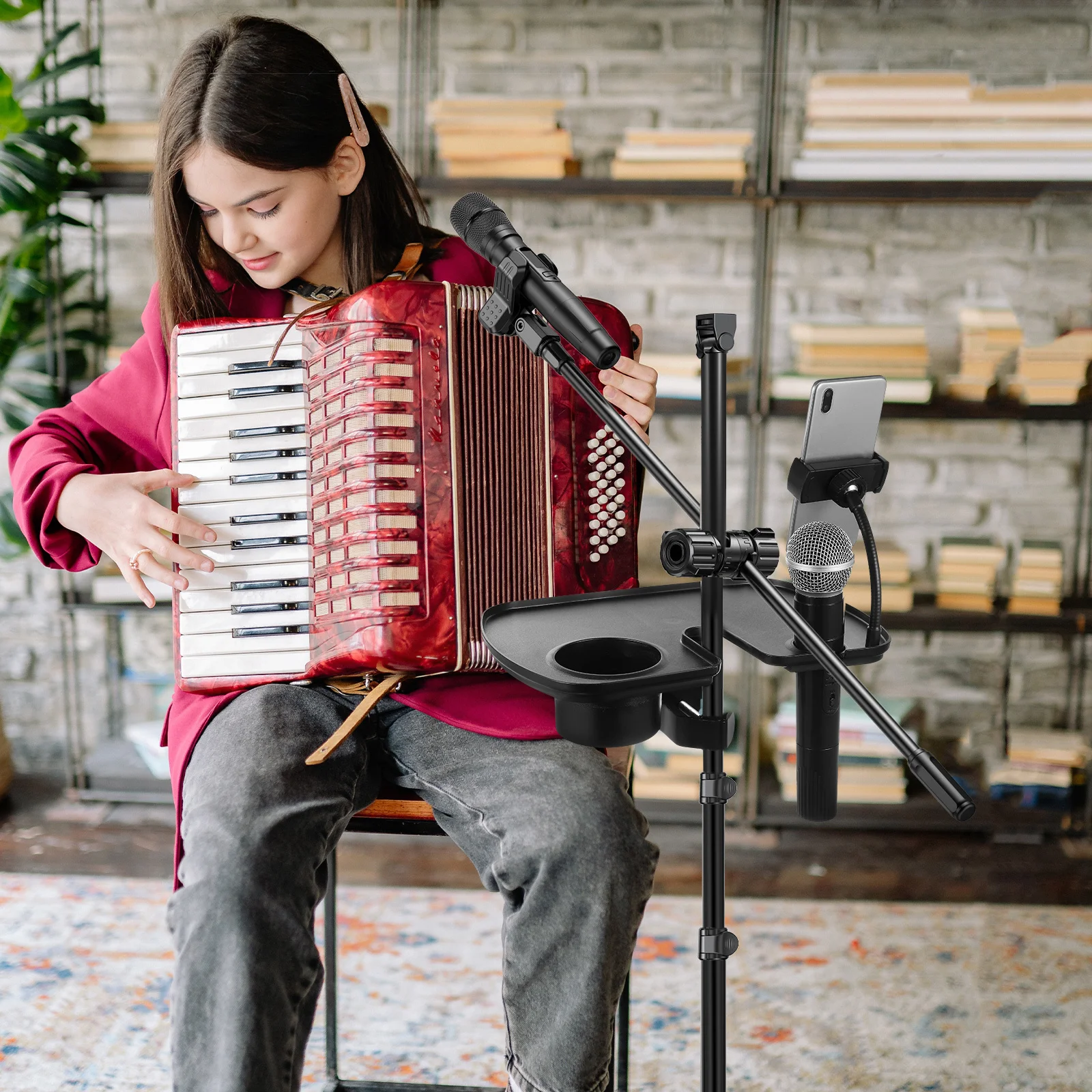 

Large Size Microphone Stand Tray Clamp On Shelf Mic Stand Accessories Storage Rack Sound Live Broadcast Shelf For Phone Water