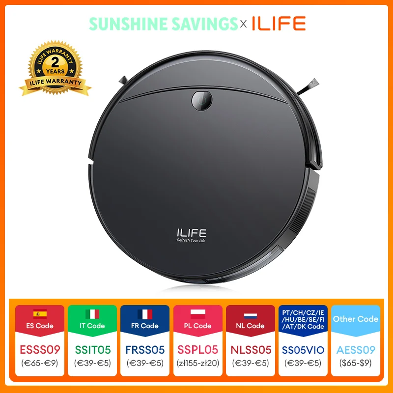 Aspiradora Robótica ILIFE V10, Succión de 5000 Pa, Navegación Giroscópica, Autocargable, Cepillo de Rodillo, Robot Aspirador para